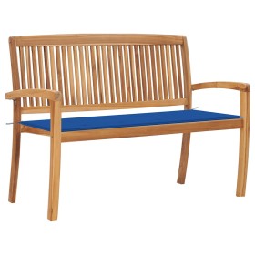 Banco de jardín apilable y cojín madera maciza de teca 128,5 cm