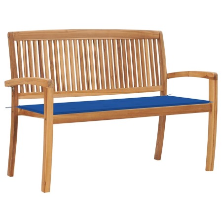 Banco de jardín apilable y cojín madera maciza de teca 128,5 cm