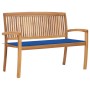 Banco de jardín apilable y cojín madera maciza de teca 128,5 cm