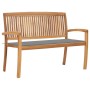 Banco de jardín apilable con cojín madera maciza teca 128,5 cm