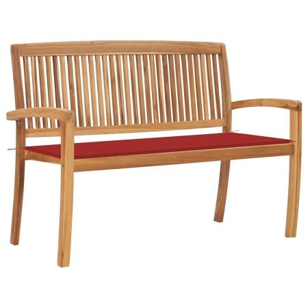 Banco de jardín apilable con cojín madera maciza teca 128,5 cm de , Bancos de jardín - Ref: Foro24-3063285, Precio: 174,08 €