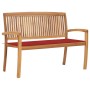 Banco de jardín apilable con cojín madera maciza teca 128,5 cm de , Bancos de jardín - Ref: Foro24-3063285, Precio: 174,08 €