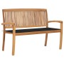 Banco de jardín apilable y cojín madera maciza de teca 128,5 cm