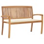 Banco de jardín apilable y cojín madera maciza de teca 128,5 cm