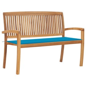 Banco de jardín apilable con cojín madera maciza teca 128,5 cm de , Bancos de jardín - Ref: Foro24-3063283, Precio: 174,08 €