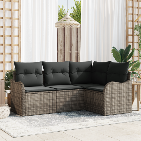 Conjunto de Sofá de Jardín de 4 Piezas con Cojines Gris Ratán