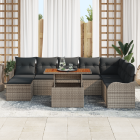 Juego de Sofás de Jardín de 9 Piezas con Almohadas Ratán Gris