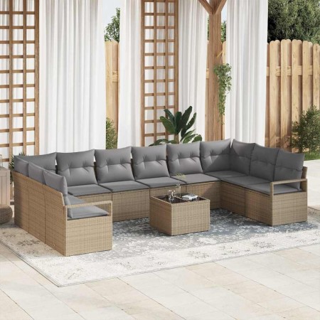 Conjunto de sofá de jardín 11 pcs Beige Poliratán