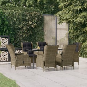 Juego de comedor para jardín 7 piezas ratán sintético marrón