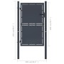 Puerta de jardín de acero gris antracita 100x200 cm