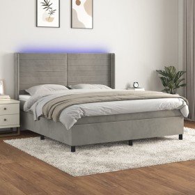 Cama box spring colchón y LED terciopelo gris claro 180x200 cm Cama box spring colchón y LED terciopelo gris claro 180x200 cm