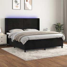 Cama box spring colchón y LED terciopelo negro 180x200 cm Cama box spring colchón y LED terciopelo negro 180x200 cm