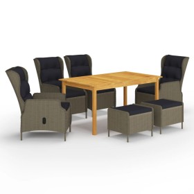 Juego de comedor para jardín 7 piezas marrón