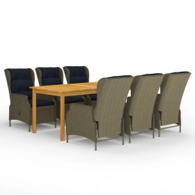 Juego de comedor para jardín 7 piezas marrón