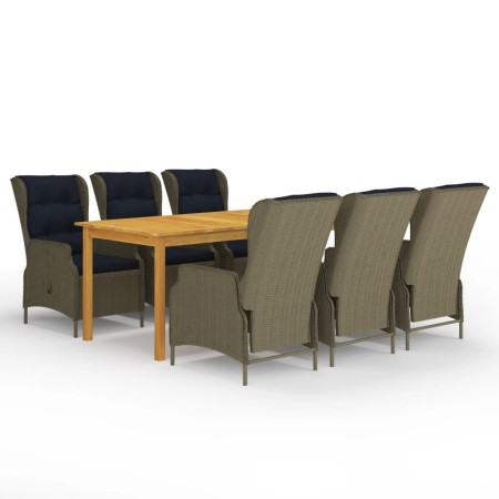 Juego de comedor para jardín 7 piezas marrón