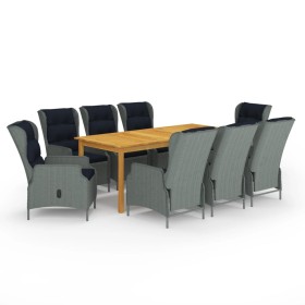 Juego de comedor para jardín 9 piezas gris claro