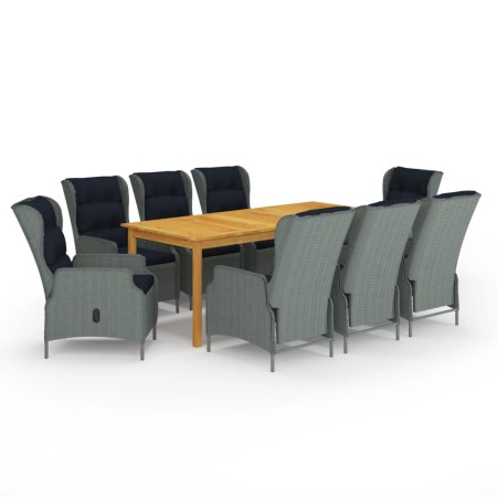 Juego de comedor para jardín 9 piezas gris claro