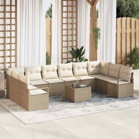 Conjunto de sofá de jardín 11 pcs Beige Poliratán