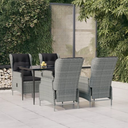 Juego de comedor de jardín 5 piezas ratán sintético gris claro
