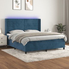 Cama box spring colchón y LED terciopelo azul oscuro 180x200 cm Cama box spring colchón y LED terciopelo azul oscuro 180x200 cm