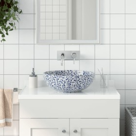 Lavabo sobre encimera redondo cerámica blanco y azul Φ41x14 cm