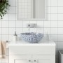 Lavabo sobre encimera redondo cerámica blanco y azul Φ41x14 cm
