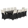 Set de mesa y sillas de jardín 11 pzas y cojines ratán PE negro
