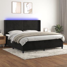 Cama box spring colchón y LED terciopelo negro 200x200 cm Cama box spring colchón y LED terciopelo negro 200x200 cm