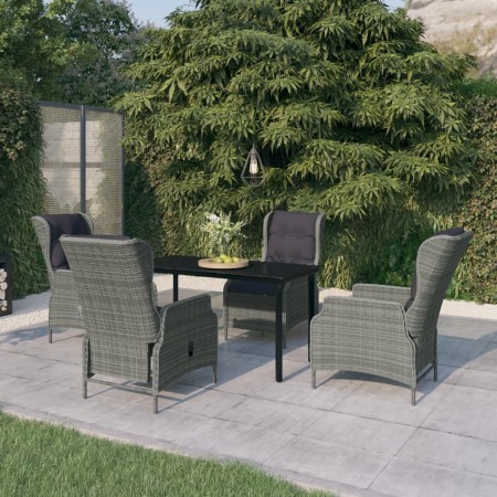Juego de comedor para jardín 5 piezas ratán sintético gris