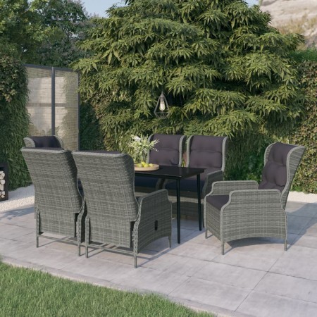 Juego de comedor de jardín 7 piezas ratán sintético gris