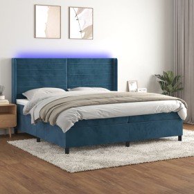 Cama box spring colchón y LED terciopelo azul oscuro 200x200 cm Cama box spring colchón y LED terciopelo azul oscuro 200x200 cm