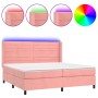 Cama box spring colchón y LED terciopelo rosa 200x200 cm