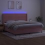 Cama box spring colchón y LED terciopelo rosa 200x200 cm