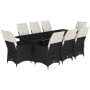 Set de mesa y sillas de jardín 9 pzas y cojines ratán PE negro