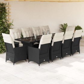 Set de mesa y sillas de jardín 11 pzas y cojines ratán PE negro