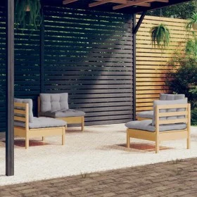 4-teiliges Gartenmöbel-Set mit Kissen aus grauem Kiefernholz von vidaXL, Gartensets - Ref: Foro24-3096027, Preis: 296,92 €, R...