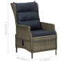 Sillón reclinable de jardín con cojines ratán sintético marrón