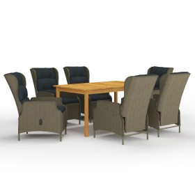 Juego de comedor para jardín 7 piezas marrón