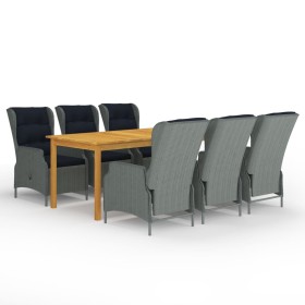 Juego de comedor para jardín de 7 piezas gris claro