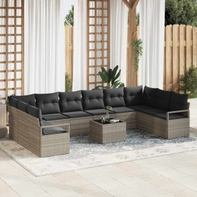 Conjunto de sofá de jardín 11 pcs Gris claro Poliratán