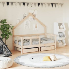 Estructura de cama para niños con cajones madera pino 70x140 cm