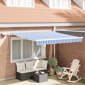 Toldo Retráctil with Manual Azul y blanco 3.5 x 2.5 m Tela y