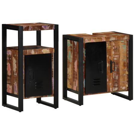Juego de muebles de baño 2 pcs Marrón madera maciza reciclada
