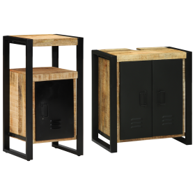 Juego de muebles de baño 2 pcs Madera de mango maciza y rugosa