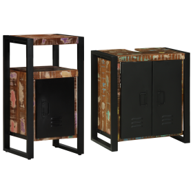 Juego de muebles de baño 2 pcs Marrón madera maciza reciclada
