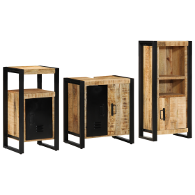 Juego de muebles de baño 3 pcs Marrón Madera de mango maciza