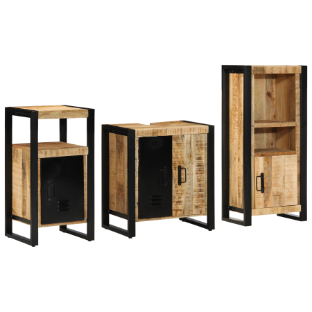Juego de muebles de baño 3 pcs Marrón Madera de mango maciza
