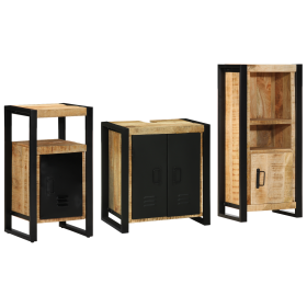 Juego de muebles de baño 3 pcs Marrón Madera de mango maciza
