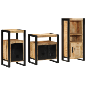 Juego de muebles de baño 3 pcs Marrón Madera de mango maciza