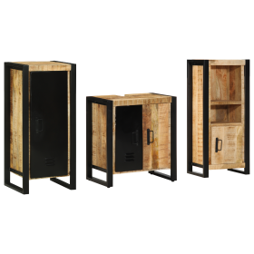 Juego de muebles de baño 3 pcs Marrón Madera de mango maciza